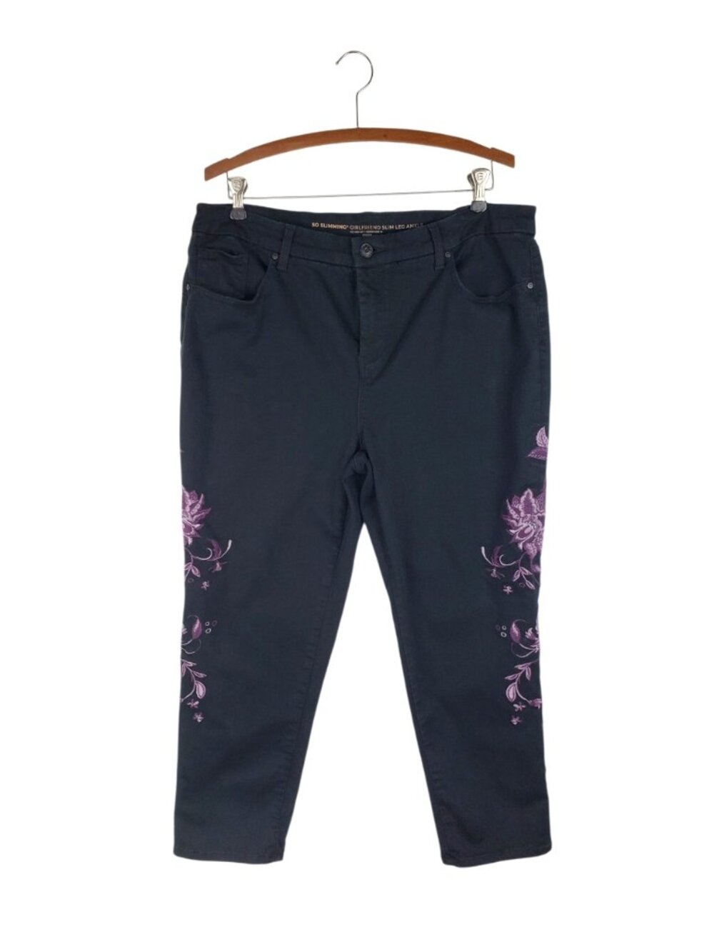 Chicos So Slimming Girlfriend Slim Leg Black Embroidered Jeans Womens 3P/16P